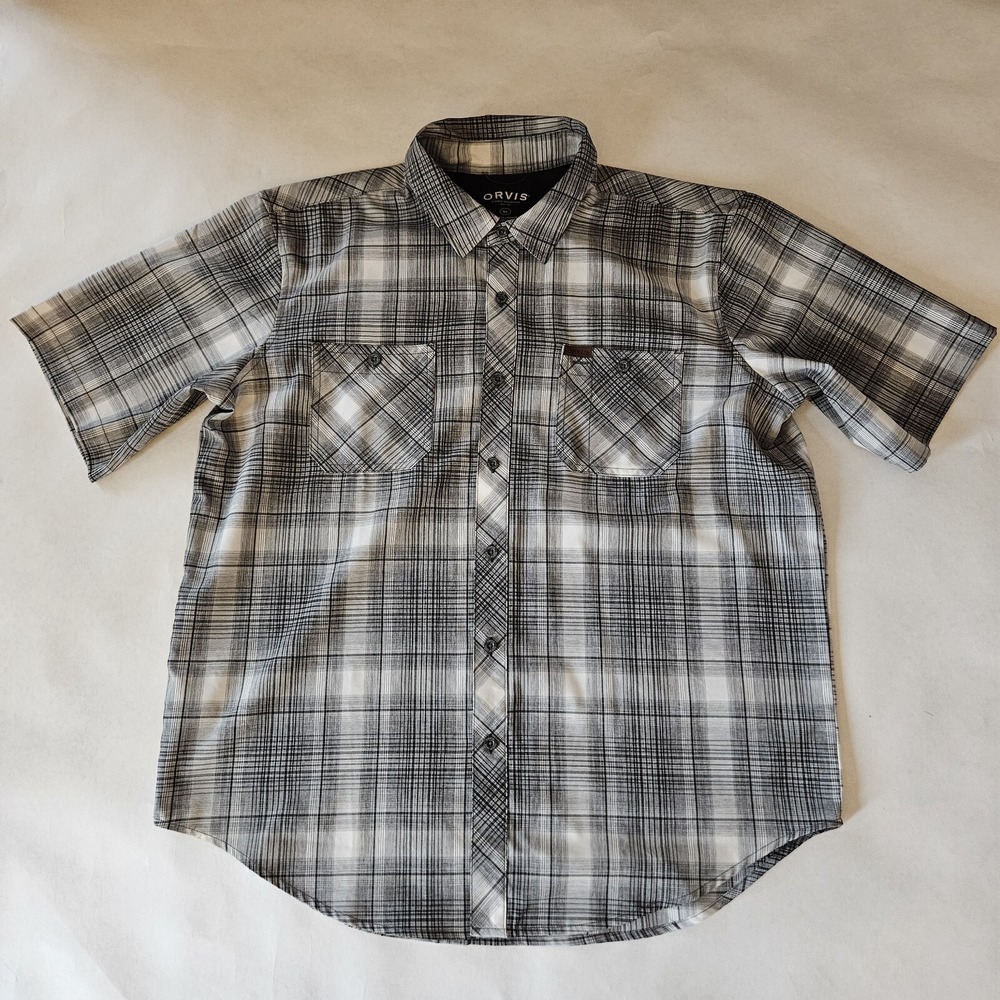 Orvis Shirt XL Classic Collection Button Up Fishing Short Sleeve Plaid Mens Gray